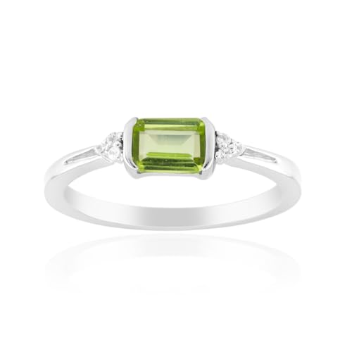 Cavill Peridot Ring Silber 0,557 Ct Oktagon Schliff 925 Sterlingsilber platinierter Damenring mit Zirkonbesatz, eleganter moderner Peridot Silberschmuck für Alltag und Abend von Cavill