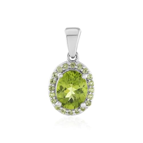 Cavill Peridot Silberanhänger 2,22 ct mit 20 strahlenden Rundschliff-Peridots, 925 Sterlingsilber platinierter moderner grüner Schmuckanhänger in elegantem Ovalschliff, 22x12 mm Cavill Peridot Silberanhänger 2,22 ct mit 20 strahlenden Rundschliff-Peridots, 925 Sterlingsilber platinierter moderner grüner Schmuckanhänger in elegantem Ovalschliff, 22x12 mm von Cavill