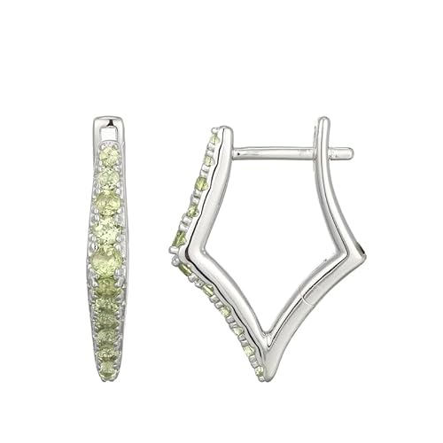 Cavill Peridot Silberohrringe 925 Sterling Silber mit 0,62 ct Rundschliff Peridot Edelsteinen, modernes, elegantes Design in frischem Grün, Pavé Fassung 21,5 mm von Cavill