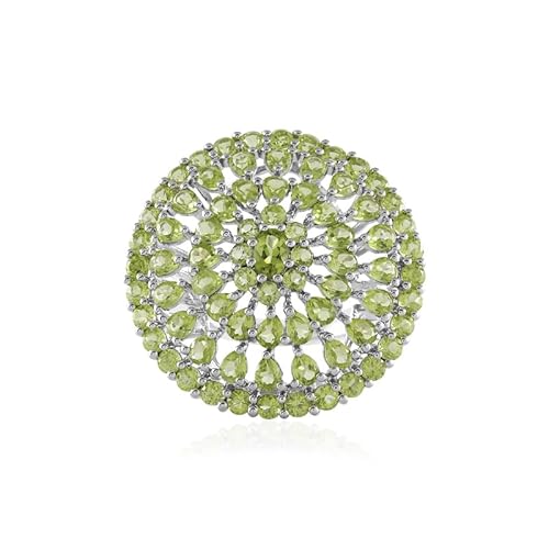 Cavill Peridot Silberring Damen 925er Sterling Silber platiniert 9,7 ct Total Karat Modernes Design mit Oval-, Tropfen- und Rundschliff Grün Edelsteine Schmuck von Cavill