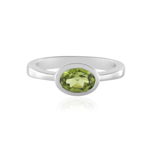 Cavill Peridot Silberring 0,765 ct Ovalschliff 925 Sterling Silber Moderner Eleganter Schmuckring in Grün mit Bezelfassung, 1,75 g, Stilvoll und Zeitlos Edelsteinring für Damen von Cavill
