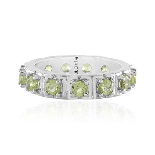 Cavill Peridot Silberring Damen 925 Sterlingsilber mit rundem Brillantschliff, moderner eleganter grüner Peridot Schmuck, fein gefasster Bezel-Ring 22x22 mm, stilvoller Edelsteinring von Cavill