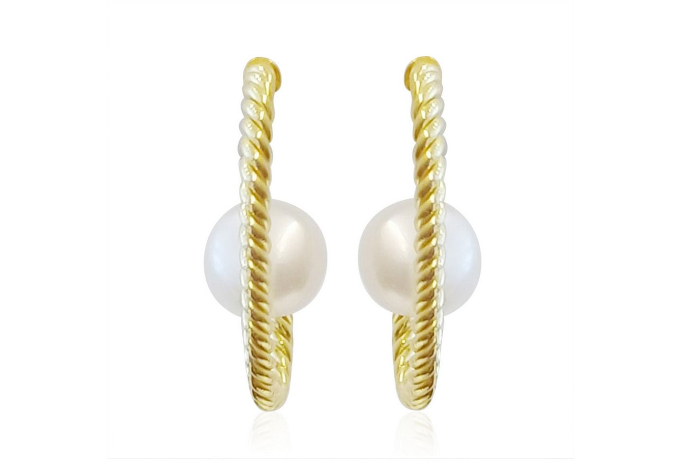 Cavill Perlenohrringe 925er Sterling Silber Vergoldet, 8 mm Weiße Perlen Damen Echtschmuck (2-tlg) von Cavill