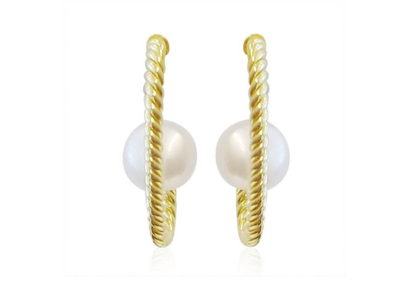 Cavill Perlenohrringe 925er Sterling Silber Vergoldet, 8 mm Weiße Perlen Damen Echtschmuck (2-tlg) von Cavill