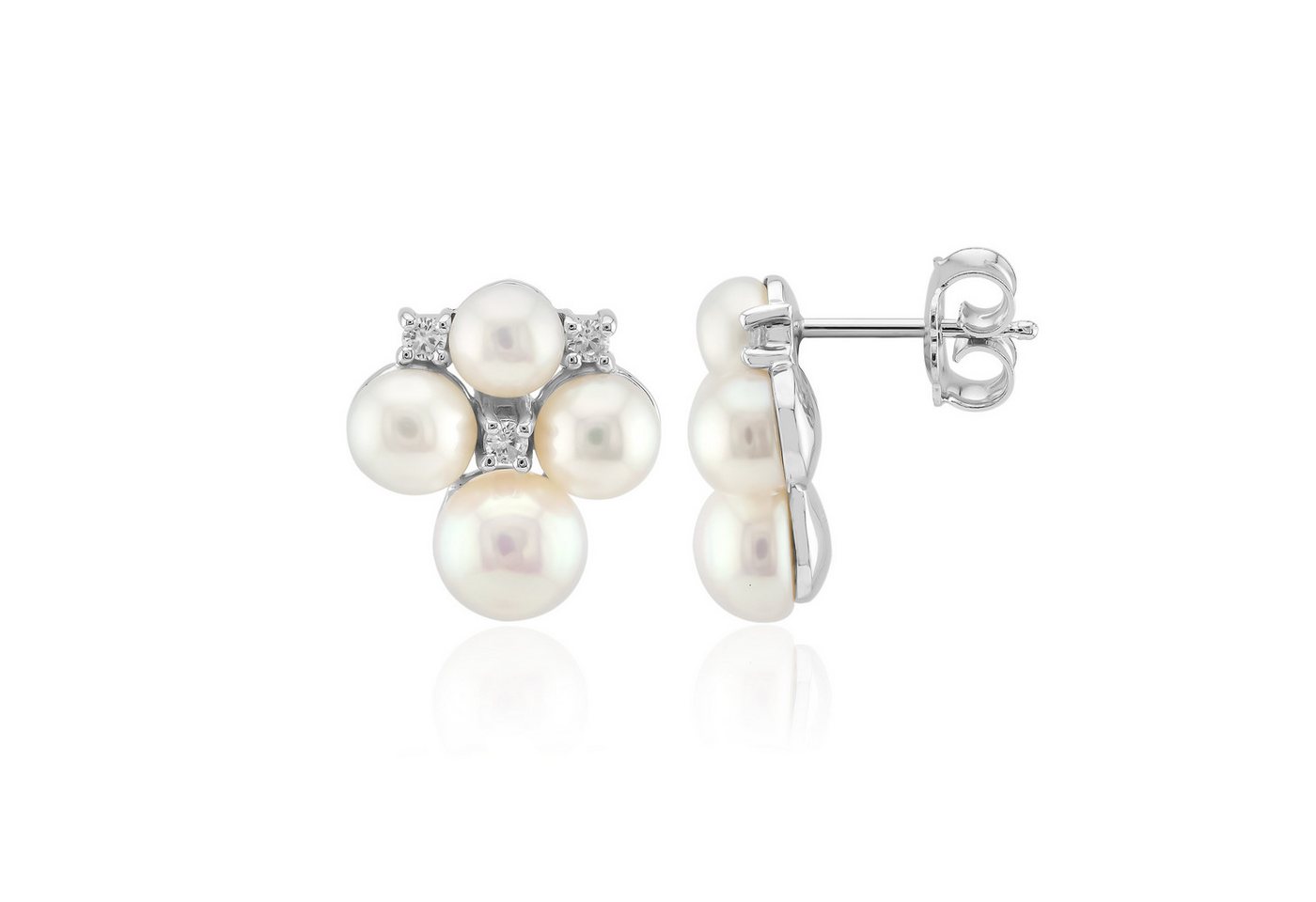 Cavill Perlenohrringe weiße Süßwasserzuchtperlen Ohrringe Silber 925, 0,27 ct Zirkonia (2-tlg) von Cavill