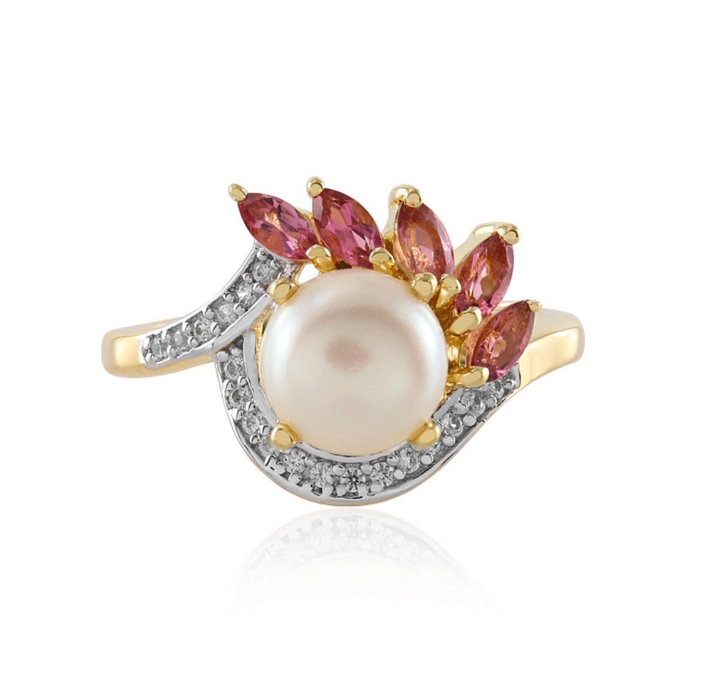 Cavill Perlenring Cavill Ring Sterlingsilber 0,48 ct rosa Turmalin Perle vergoldet (1-tlg) von Cavill