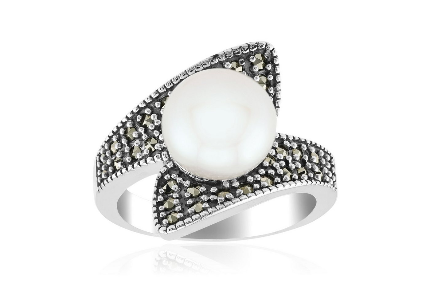 Cavill Perlenring Cavill Ring Sterlingsilber 925, 9mm Süßwasserperle, Markasit Damen (1-tlg) von Cavill