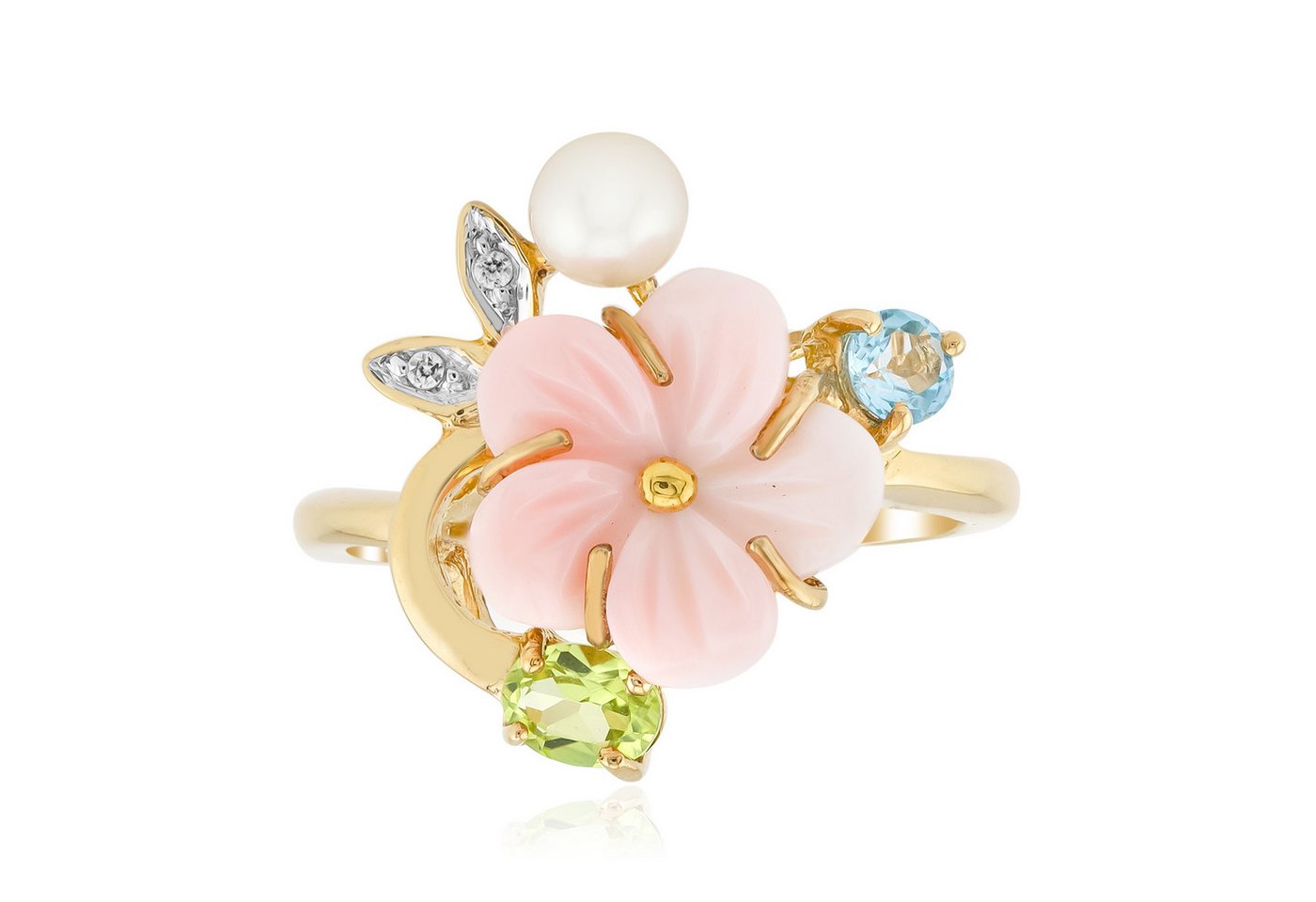 Cavill Perlenring Cavill Ring Sterlingsilber 0,17 ct Peridot, Goldplattiert, floral (1-tlg) von Cavill