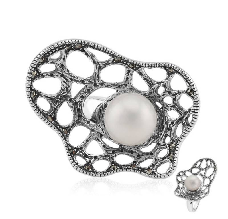 Cavill Perlenring Cavill Ring aus Sterlingsilber mit 9 mm Perle & 0,108 ct Markasit (1-tlg) von Cavill