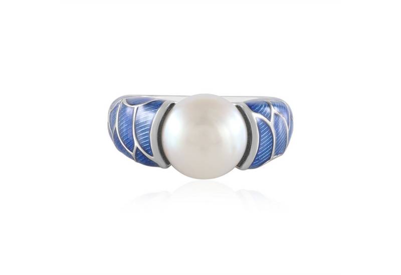 Cavill Perlenring Sterling Silber Ring mit 10 mm blauer Süßwasserperle, Blattmuster (1-tlg) von Cavill