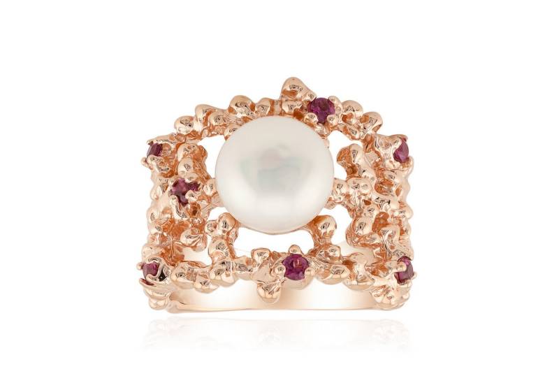 Cavill Perlenring 925 Sterling Silber Ring rosévergoldet, Perle & 0,31 ct Rhodolith (1-tlg) von Cavill