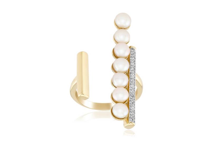 Cavill Perlenring Weißer Süßwasserperlen Ring Sterlingsilber vergoldet 0,26 ct Zirkon (1-tlg) von Cavill