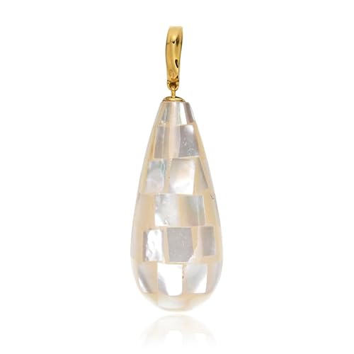 Cavill Perlmutt Anhänger Tropfenform 26,5 ct. vergoldet 925 Sterling Silber Mosaik mit Varioclip eleganter Schmuck aus China, schimmerndes Perlmutt, silberfarben goldfarbener Hängering von Cavill