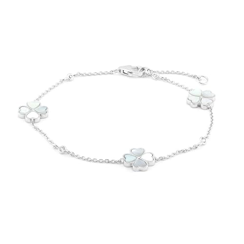 Cavill Perlmutt Armband aus 925 Sterling Silber mit herzförmigen Perlmuttsteinen und funkelnden Zirkonen, filigranes feminines Design, 18,5-21 cm verstellbar von Cavill