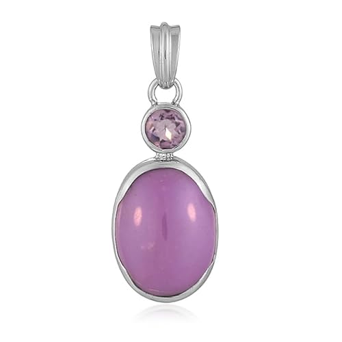 Cavill Phosphosiderit Silberanhänger 17ct Ovaler Cabochon & 0,4ct Amethyst Rund 925 Sterling Silber Moderner Eleganter Lila Schmuckanhänger 36x16mm für Damen und Herren von Cavill