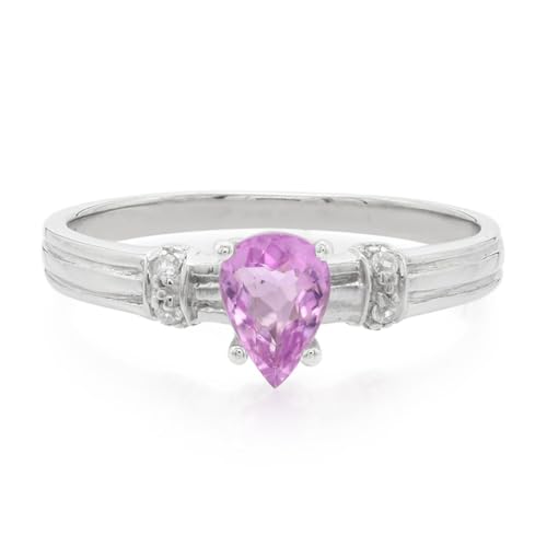 Cavill Pinker Kupfer-Turmalin Ring 0,57 ct Tropfenförmig in 925er Sterlingsilber platinveredelt mit 0,066 ct Zirkon Pave, moderner eleganter Schmuck in Rosa, femininer Edelsteinring von Cavill