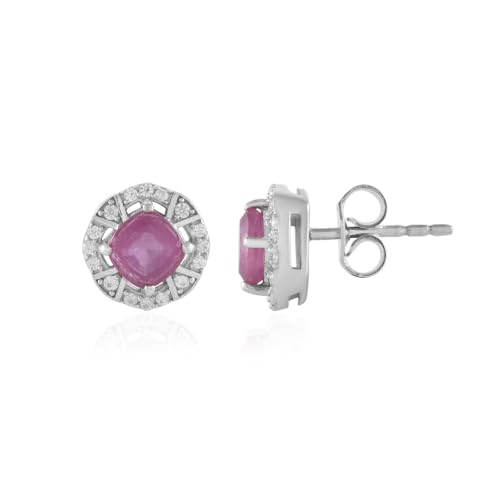 Cavill Pinkfarbener Madagaskar Saphir Ohrringe 1,44 ct Antiker Kissenschliff 925er Sterlingsilber Platinierte Fassung Elegante Damen Silberohrringe mit Kambodscha Zirkon Rundschliff von Cavill