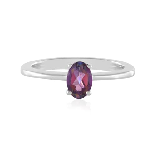 Cavill Mystik Ovalschliff Topas Ring 0,487 ct Purpurfarbener Edelstein Madagaskar, 925er Sterling Silber mit Platinüberzug, eleganter Damenring 6x4 mm, moderner Schmuck von Cavill