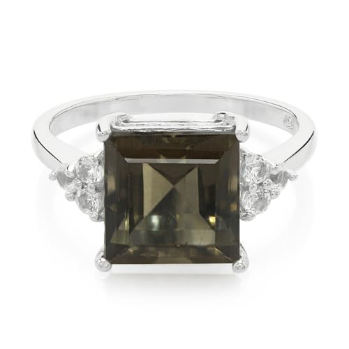 Cavill Rauchquarz Ring 925 Sterling Silber 2,92 ct Carréschliff mit 16 funkelnden weißen Topasen 3,25 ct Brasilien Eleganter Edelsteinring im modernen Design von Cavill