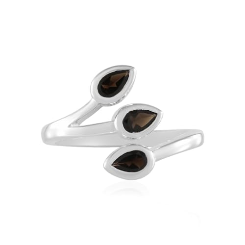 Cavill Rauchquarz Silberring Damen 925 Sterling Silber mit 3 brasilianischen Tropfen-Rauchquarzen 0,51ct, Modern Elegantes Design, Edler Schmuck in Größe 16-20, Glänzend und Zeitlos von Cavill