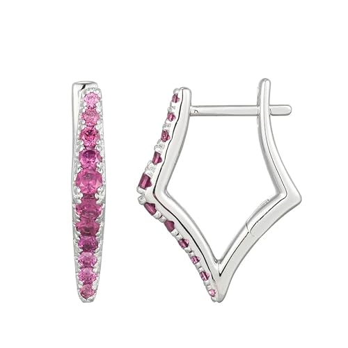 Cavill Rhodolith Silberohrringe 0,79 Ct Mosambik Rundschliff 925 Sterling Silber V-Form Modern Elegant Rosarote Edelsteine 21,5 mm Damen Schmuck Accessoire von Cavill