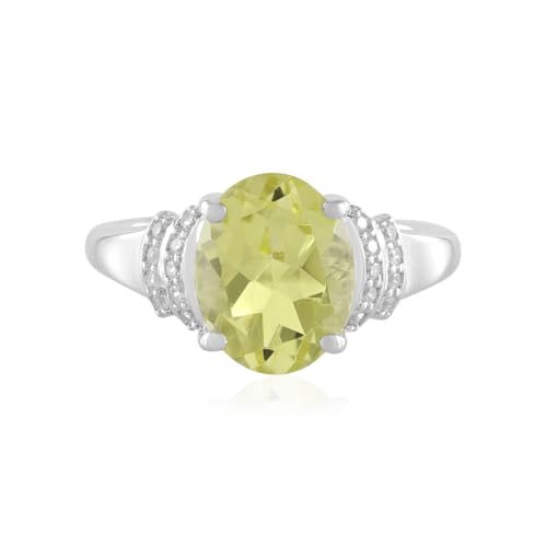 Cavill Ring aus 925 Sterling Silber mit 2,23 ct Ovalem Limonenquarz und 18 funkelnden Zirkonia, modernes elegantes Design, Ovalschliff, leuchtendes Gelb, hochwertiger Edelsteinschmuck von Cavill