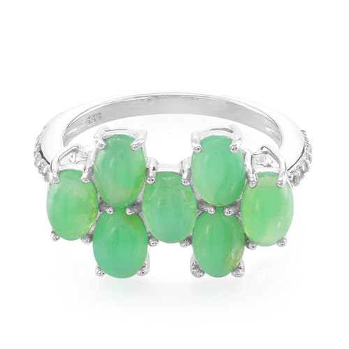 Cavill Ring aus 925er Silber mit 7 ovalen kaiserlichen Chrysopras-Cabochons aus Australien 2,03 ct und 12 weißen Topasen 0,086 ct elegante moderne Schmuck von Cavill