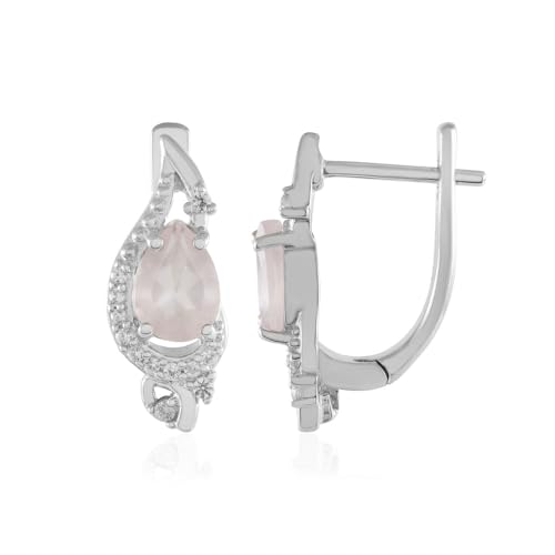 Cavill Rosenquarz Ohrringe in 925er Sterling Silber platiniert, Tropfenform mit brasilianischem Tropfenschliff Rosenquarz & Funkelnden Kambodschanischen Zirkonen, 17 mm von Cavill
