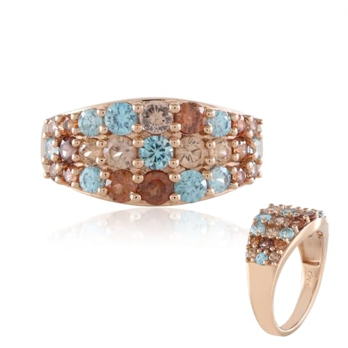 Cavill Zirkonring 925er Sterlingsilber Rosévergoldet mit 2,547 ct Multicolor Zirkonen, Rundschliff, Moderner eleganter Damenring, Mehrreihiges Design, Farbspiel Schmuck von Cavill