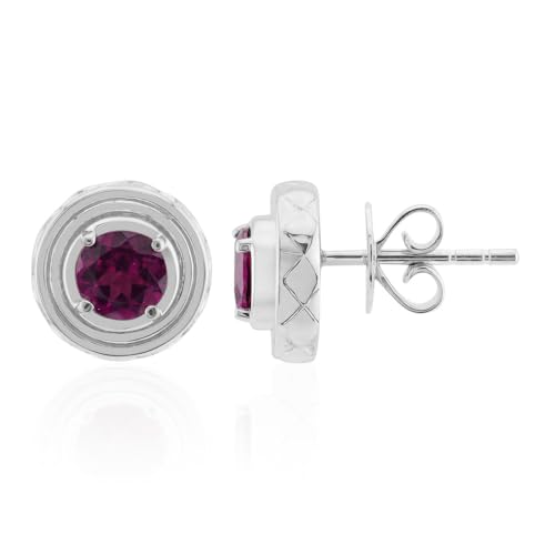 Cavill Roshoit Granat Ohrringe 1,02 ct in 925 Sterlingsilber, runde Edelstein Ohrstecker mit 9 mm Rundschliff, klassisch eleganter roter Granat Schmuck aus Mosambik von Cavill