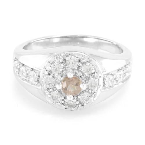 Cavill Roter Apatit Ring 0,15 ct mit 14 Zirkonen 0,734 ct aus Brasilien, eleganter runder Silberring 925er Sterling, platiniert, moderner Schmuck für Damen, Größe 17 von Cavill