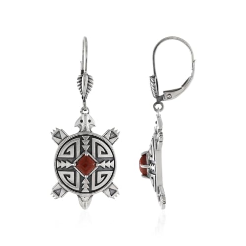 Cavill Roter Jaspis Ohrringe 925er Sterling Silber Boho Chic 0,72 ct Carré-Cabochon Schmuck mit Geometrischem Schildkröte Design in Rot Eleganter Stil 42mm Länge von Cavill