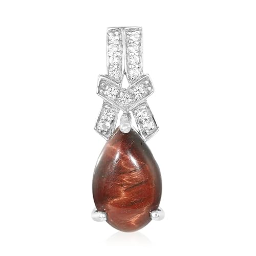 Cavill Roter Tigerauge Silberanhänger 4,47 ct Tropfen Cabochon mit 15 weißen Topas Steinen, 925er Sterling Silber, moderner eleganter Schmuckanhänger aus Mexiko, 26x10 mm Cavill Roter Tigerauge Silberanhänger 4,47 ct Tropfen Cabochon mit 15 weißen Topas Steinen, 925er Sterling Silber, moderner eleganter Schmuckanhänger aus Mexiko, 26x10 mm von Cavill