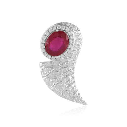 Cavill Rubin Silberanhänger Monosono Collection eleganter ovaler Rubin 3,2 ct in 925er platiniertem Silber mit funkelnden Zirkonen, moderner Schmuckanhänger 32x16 mm von Cavill