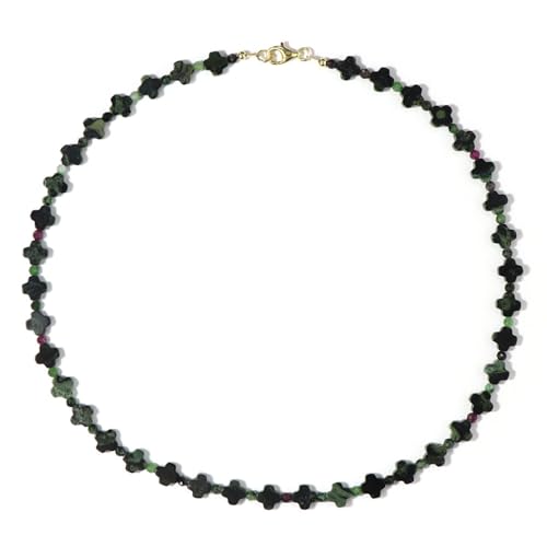 Cavill Rubin-Zoisit Halskette 64,83 ct aus Australien, Perlen aus rund facettiert & fancy Beads, vergoldetes 925 Silber, 45 cm, elegante Silberhalskette Damen florales Design von Cavill