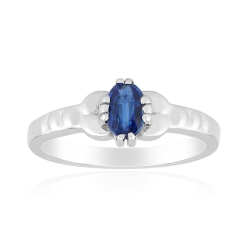 Cavill Runder Kyanit Silberring 0,54 ct Ovalschnitt aus Nepal, 925 Sterling Silber platiniert, moderner eleganter tiefblauer Edelsteinring, Größe 17-20 von Cavill