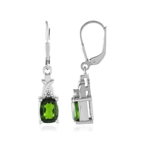 Cavill Russischer Diopsid Ohrringe – Antikschliff, 925er Silber platiniert, Diopsid Silberohrringe mit Zirkon, grüne Ohrhänger 2,52 ct, edler Cavill Diopsid Schmuck 33mm von Cavill
