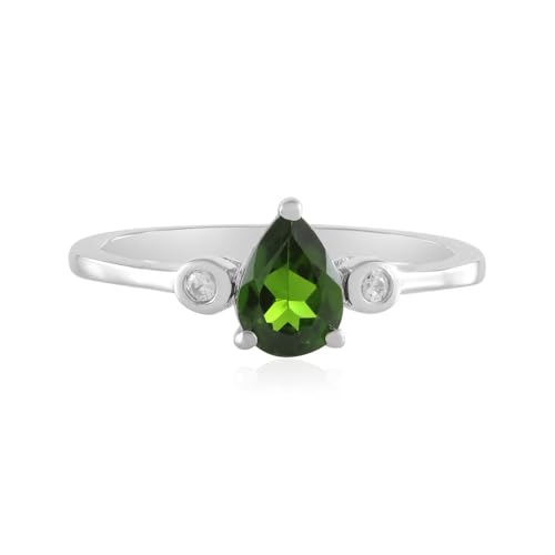 Cavill russischer Diopsid Ring 0,64 ct Tropfenförmig Grüner Edelstein 925er platiniertes Sterlingsilber mit kambodschanischen Zirkonen Eleganter Silberschmuck von Cavill