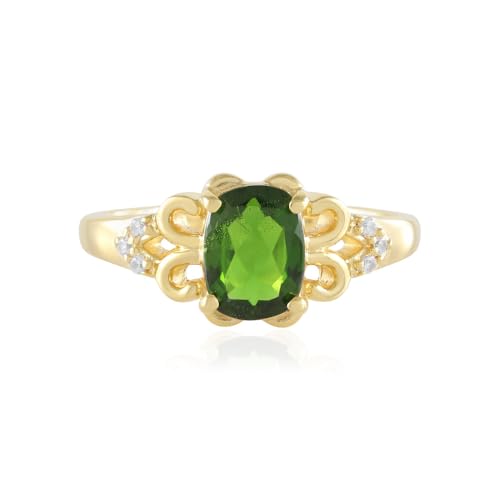 Cavill Russischer Diopsid Ring 1,15 ct Antikschliff Vergoldetes 925 Sterling Silber mit 6 Kambodschanischen Zirkonen Eleganter Grün Schmuck Größe 16-20 von Cavill