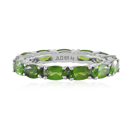 Cavill Russischer Diopsid Ring 925 Sterlingsilber platinierter Silberring mit 2,611 ct 13 oval geschliffenen grünen Diopsiden elegante Schmuckgröße 16-21 von Cavill