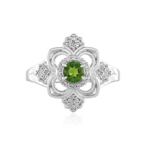 Cavill Russischer Diopsid Ring 0,33 Karat mit Zirkon, 925 Sterling Silber Ring Grün, Eleganter Modern Blumenring Silber plattiert, Größen 18-20, Edler Schmuck für Damen Cavill Russischer Diopsid Ring 0,33 Karat mit Zirkon, 925 Sterling Silber Ring Grün, Eleganter Modern Blumenring Silber plattiert, Größen 18-20, Edler Schmuck für Damen von Cavill
