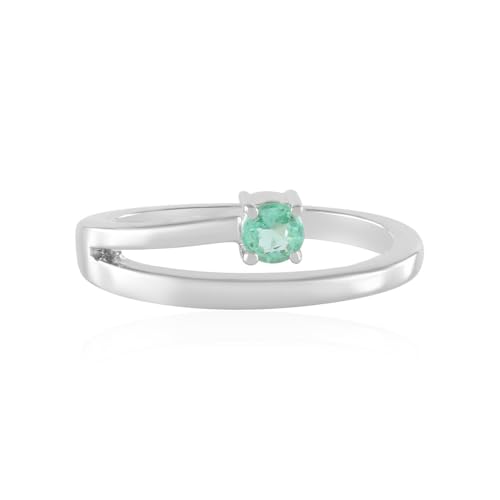 Cavill Russischer Smaragd Ring 0,136 ct Rundschliff, 925 Silber Platinbeschichtet, Modern Eleganter Schmuck mit Mintgrünem Edelstein, Größe 17-21, Leicht und Zeitlos von Cavill