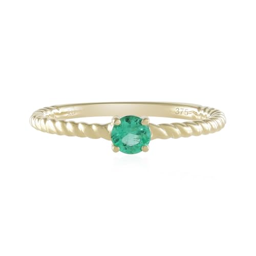 Cavill Russischer Smaragd Ring 0,188 ct in 9K Gelbgold, Eleganter Goldring mit Rundschliff Smaragd, Modernes gedrehtes Twist-Design, 375er Gelbgold, 4 mm Stein von Cavill