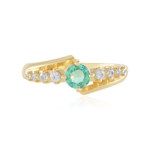 Cavill Russischer Smaragd Ring 0,358 ct, Vergoldeter Silberring 925 Sterlingsilber mit Funkelnden Zirkonen, Modern Eleganter Damenring Grün Rundschliff, Größe 17-20 von Cavill
