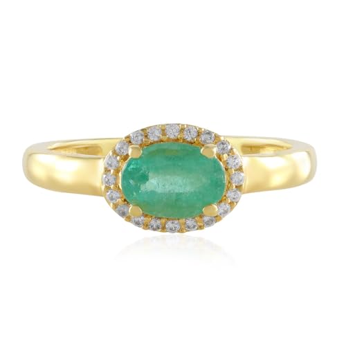 Cavill Russischer Smaragd Ring 0,641 ct ovaler Smaragd mit 20 Zirkonen 0,133 ct, Sterlingsilber 925 vergoldet, eleganter Smaragdring Schmuck Größe 17/19 von Cavill