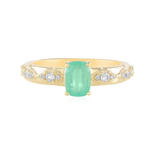 Cavill Russischer Smaragd Ring 0,722 ct Antikschliff in 925er Silber vergoldet mit 18 Zirkonia Rundschliff eleganter Damenring 22x22 mm grün goldfarben von Cavill