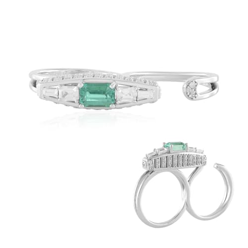 Cavill Russischer Smarald Ring aus 925er Sterling Silber Platinierter Silberring Damen mit 0,858 ct Oktagon geschliffenem Smaragd und funkelnden Zirkonen in Grün Modern von Cavill