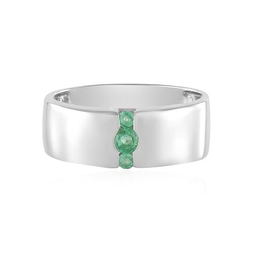 Cavill Russischer Smaragd Silberring 925er Sterling Silber platinierter Ring mit 0,153 ct Rundschliff Smaragden moderner eleganter Damen- und Herrenring grün-silber von Cavill