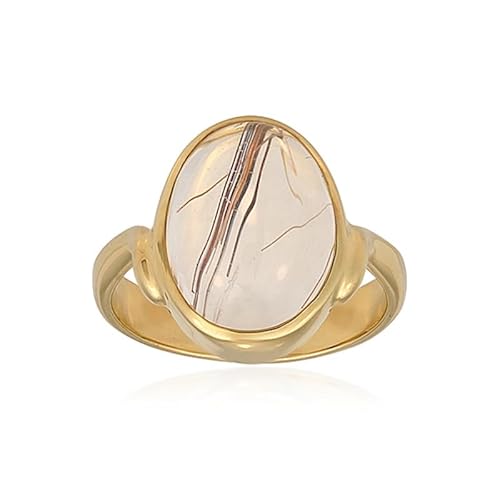 Cavill Rutilquarz Damenring 9,4 ct Ovaler Cabochon Vergoldetes 925 Sterling Silber Modern Eleganter Statement Ring in Goldfarben mit natürlichem Edelstein-Design von Cavill