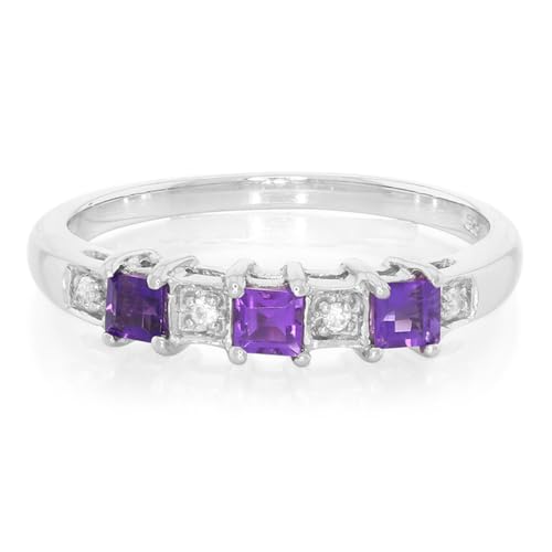 Cavill Sambia Amethyst Ring Silber 925 Sterling Silber Damenring mit 3 Amethysten Carré Schliff und 4 funkelnden kambodschanischen Zirkonen, moderne Eleganz in Lila und Klar von Cavill